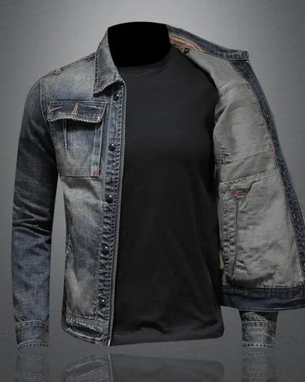 Men's Retro Full-Zip Trucker Jacket in Washed Denim
