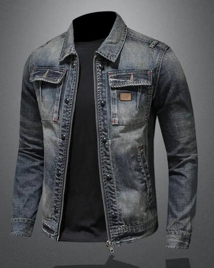 Men's Retro Full-Zip Trucker Jacket in Washed Denim