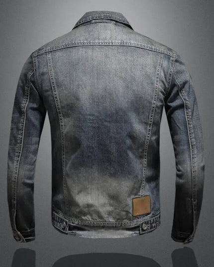 Men's Retro Full-Zip Trucker Jacket in Washed Denim