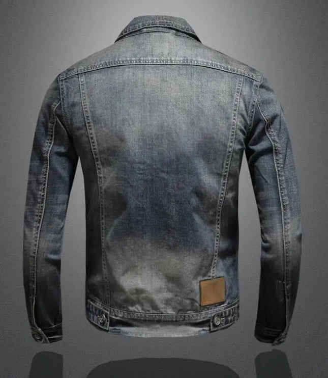 Men's Retro Full-Zip Trucker Jacket in Washed Denim
