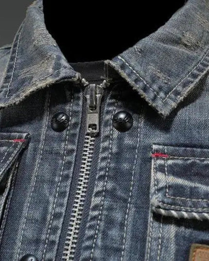 Men's Retro Full-Zip Trucker Jacket in Washed Denim