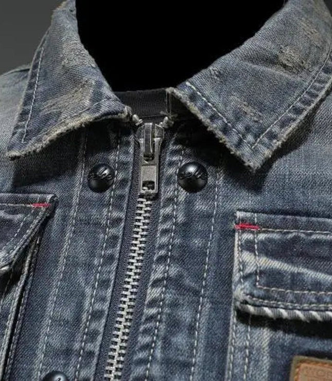 Men's Retro Full-Zip Trucker Jacket in Washed Denim