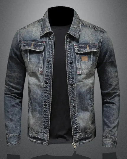 Men's Retro Full-Zip Trucker Jacket in Washed Denim