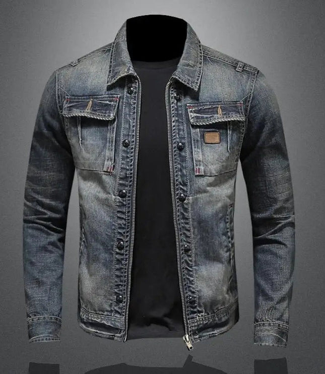 Men's Retro Full-Zip Trucker Jacket in Washed Denim