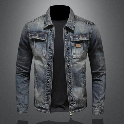Men's Retro Full-Zip Trucker Jacket in Washed Denim