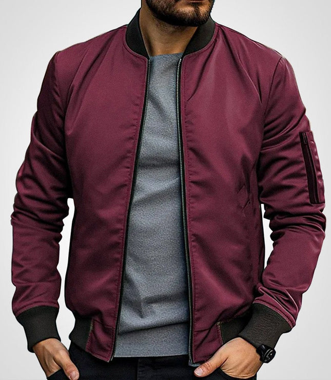 Men's Ribbed-Cuff Insulated Full-Zip Slim-Fit Bomber Jacket