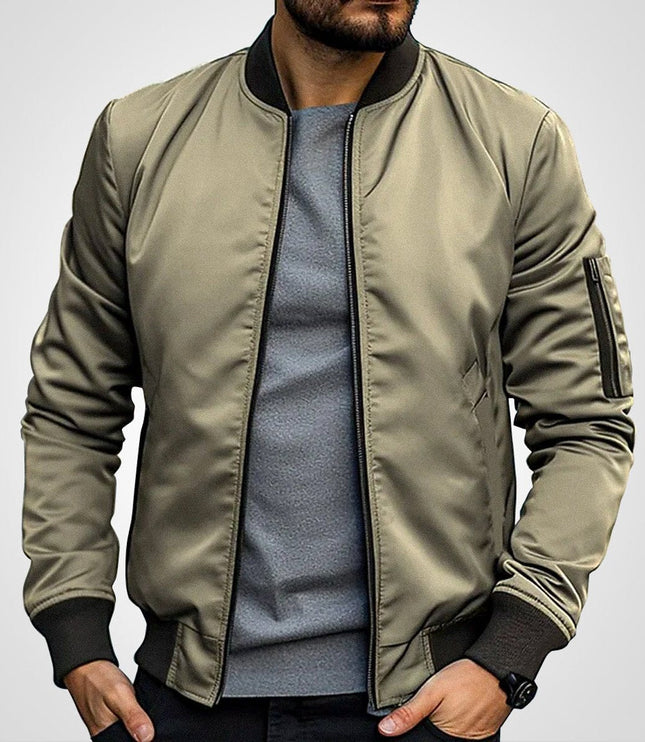 Men's Ribbed-Cuff Insulated Full-Zip Slim-Fit Bomber Jacket