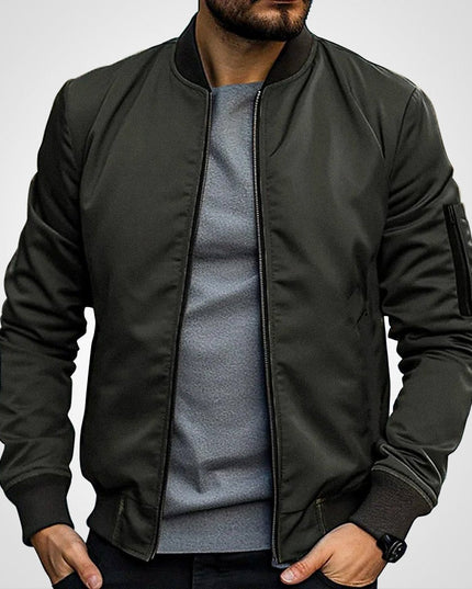 Men's Ribbed-Cuff Insulated Full-Zip Slim-Fit Bomber Jacket