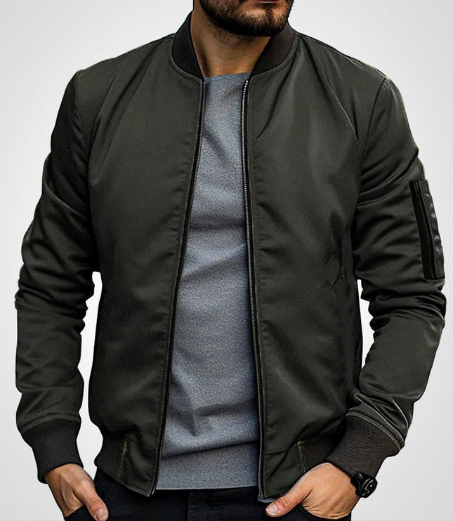 Men's Ribbed-Cuff Insulated Full-Zip Slim-Fit Bomber Jacket