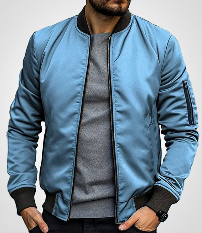 Men's Ribbed-Cuff Insulated Full-Zip Slim-Fit Bomber Jacket