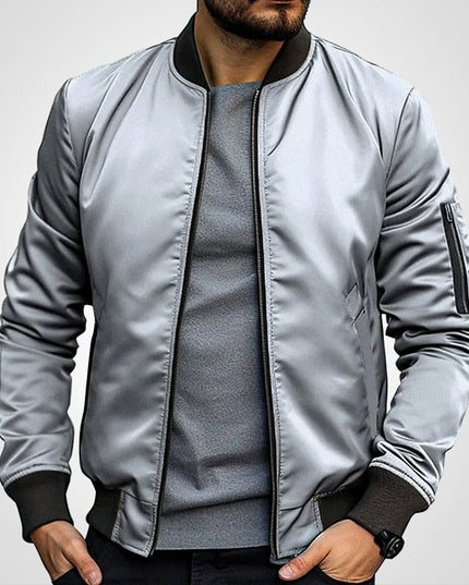 Men's Ribbed-Cuff Insulated Full-Zip Slim-Fit Bomber Jacket