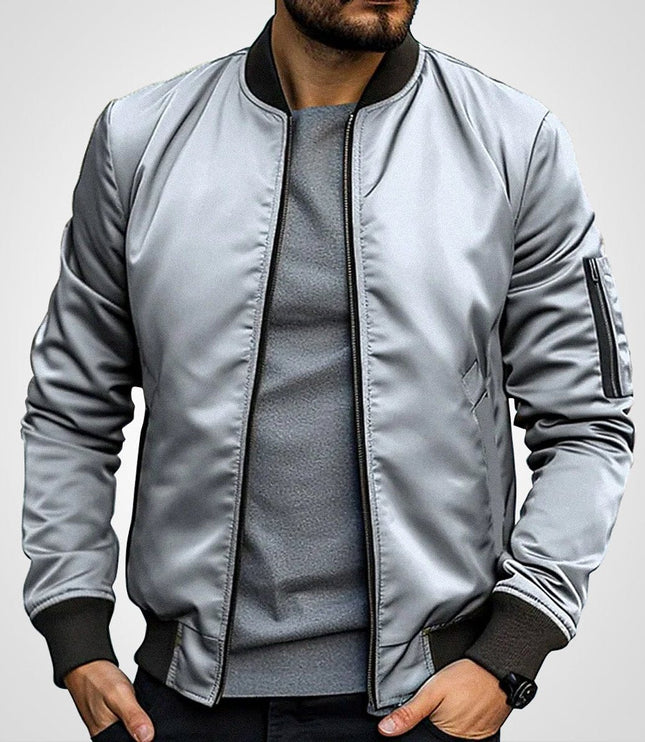 Men's Ribbed-Cuff Insulated Full-Zip Slim-Fit Bomber Jacket