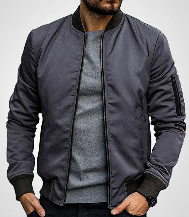Men's Ribbed-Cuff Insulated Full-Zip Slim-Fit Bomber Jacket
