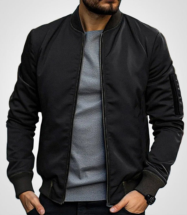 Men's Ribbed-Cuff Insulated Full-Zip Slim-Fit Bomber Jacket