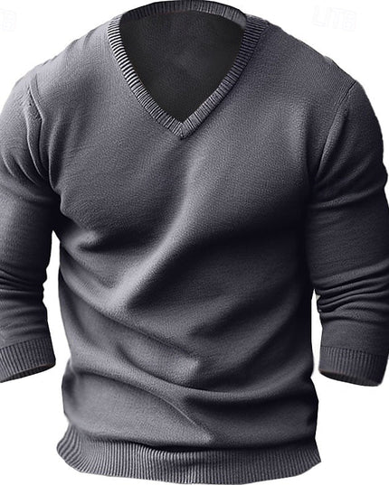 Men's Ribbed Knit V Neck Pullover Sweater, Classic Fit