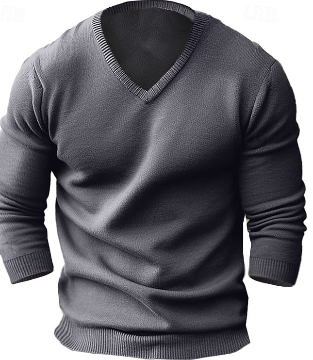 Men's Ribbed Knit V Neck Pullover Sweater, Classic Fit