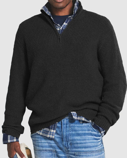 Men's Ribbed Mock Neck Quarter Zip Knit Pullover Sweater