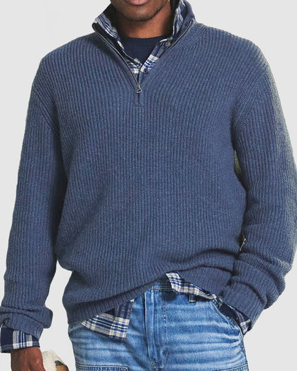 Men's Ribbed Mock Neck Quarter Zip Knit Pullover Sweater