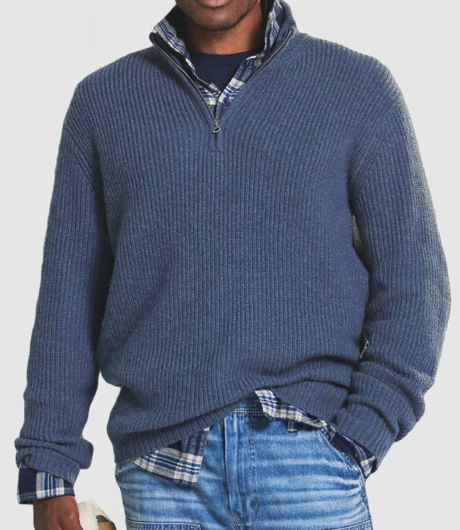 Men's Ribbed Mock Neck Quarter Zip Knit Pullover Sweater