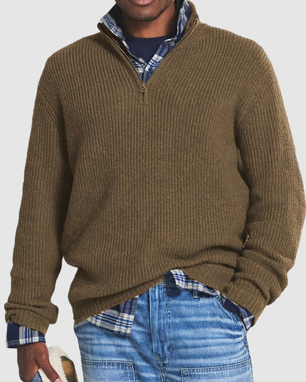 Men's Ribbed Mock Neck Quarter Zip Knit Pullover Sweater