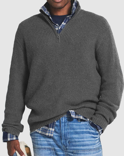 Men's Ribbed Mock Neck Quarter Zip Knit Pullover Sweater