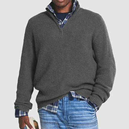 Men's Ribbed Mock Neck Quarter Zip Knit Pullover Sweater