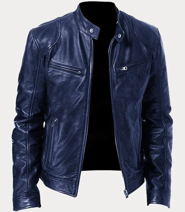 Men's Slim-Fit Stand-Collar Faux Leather Moto Jacket