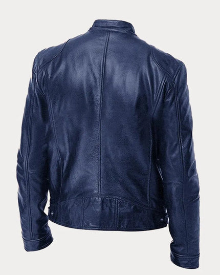 Men's Slim-Fit Stand-Collar Faux Leather Moto Jacket