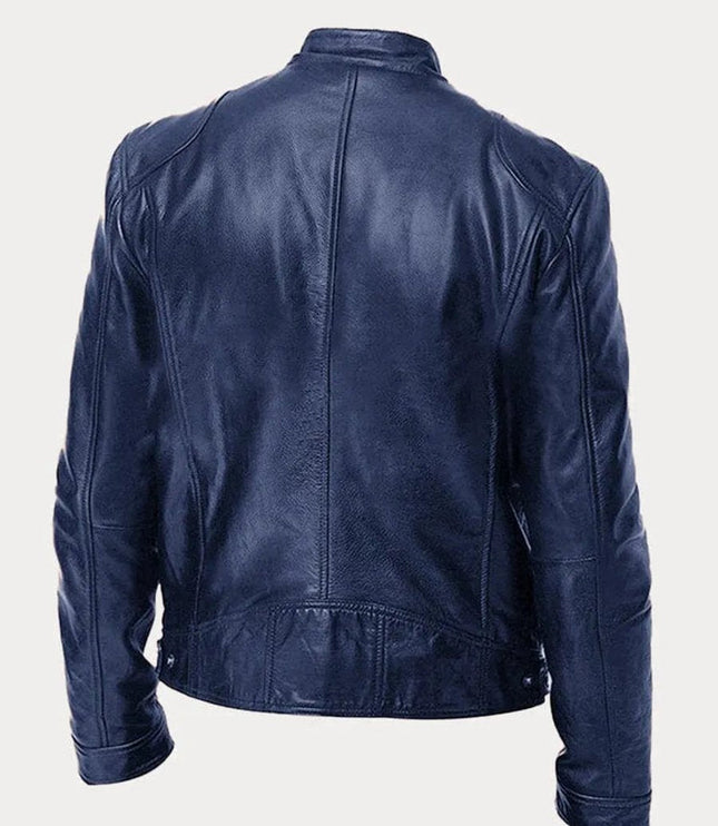 Men's Slim-Fit Stand-Collar Faux Leather Moto Jacket
