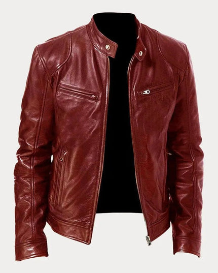 Men's Slim-Fit Stand-Collar Faux Leather Moto Jacket