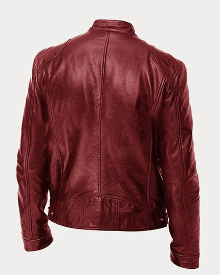 Men's Slim-Fit Stand-Collar Faux Leather Moto Jacket