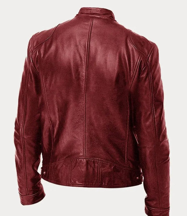 Men's Slim-Fit Stand-Collar Faux Leather Moto Jacket