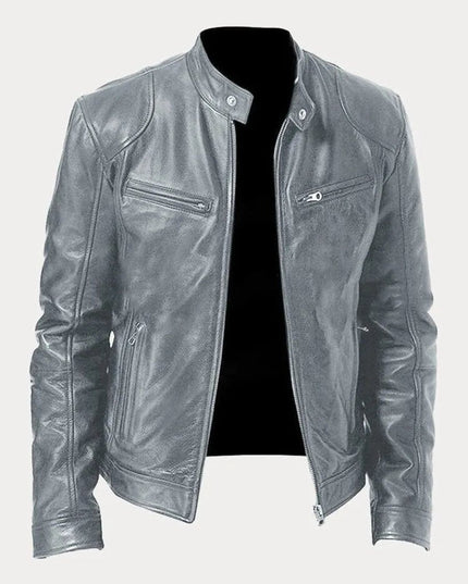 Men's Slim-Fit Stand-Collar Faux Leather Moto Jacket