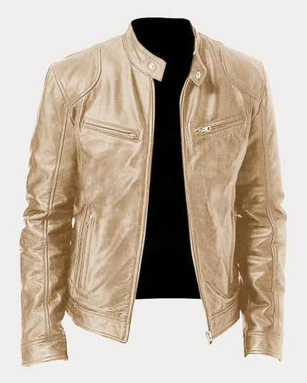 Men's Slim-Fit Stand-Collar Faux Leather Moto Jacket