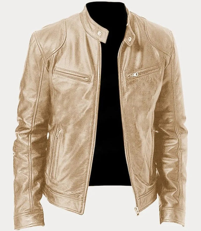 Men's Slim-Fit Stand-Collar Faux Leather Moto Jacket