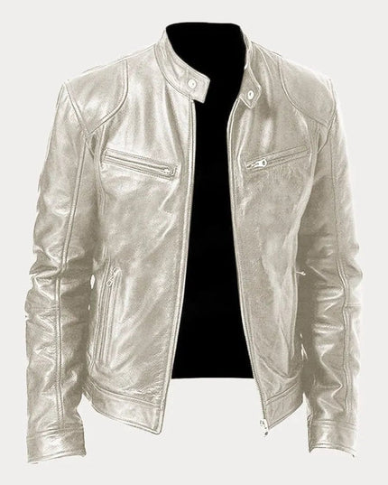 Men's Slim-Fit Stand-Collar Faux Leather Moto Jacket
