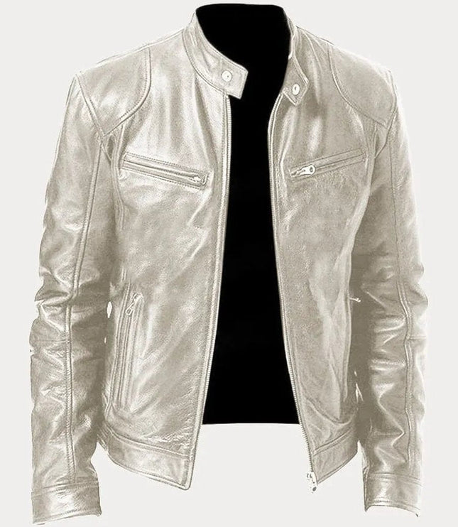 Men's Slim-Fit Stand-Collar Faux Leather Moto Jacket
