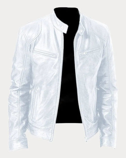 Men's Slim-Fit Stand-Collar Faux Leather Moto Jacket