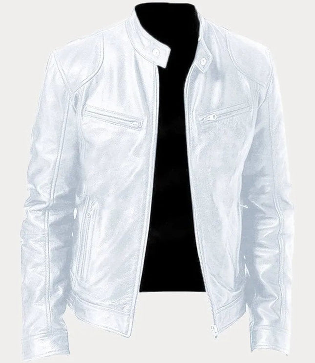 Men's Slim-Fit Stand-Collar Faux Leather Moto Jacket