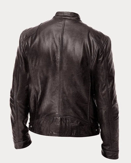 Men's Slim-Fit Stand-Collar Faux Leather Moto Jacket