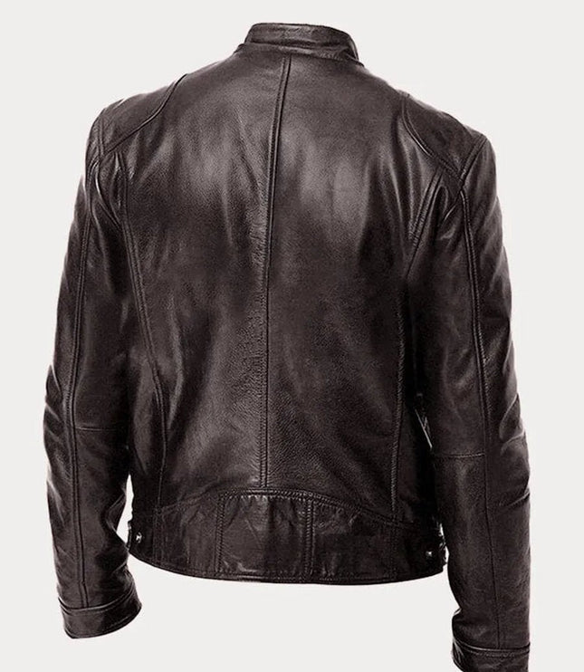 Men's Slim-Fit Stand-Collar Faux Leather Moto Jacket