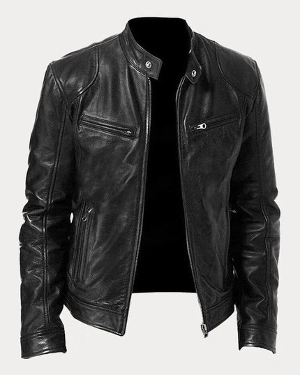Men's Slim-Fit Stand-Collar Faux Leather Moto Jacket