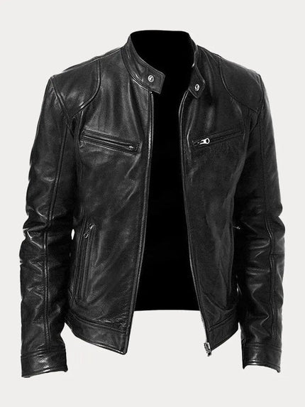 Men's Slim-Fit Stand-Collar Faux Leather Moto Jacket