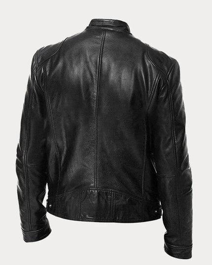 Men's Slim-Fit Stand-Collar Faux Leather Moto Jacket
