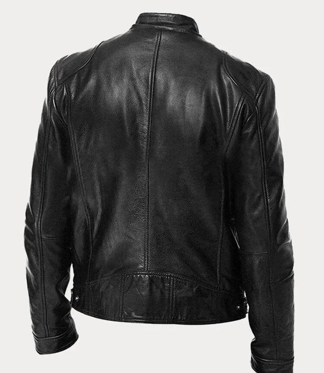 Men's Slim-Fit Stand-Collar Faux Leather Moto Jacket