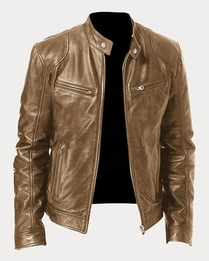 Men's Slim-Fit Stand-Collar Faux Leather Moto Jacket