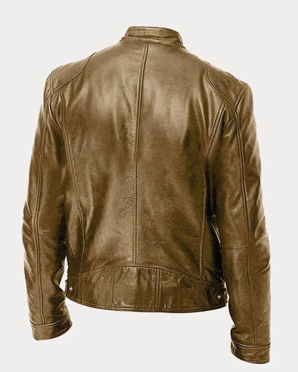 Men's Slim-Fit Stand-Collar Faux Leather Moto Jacket