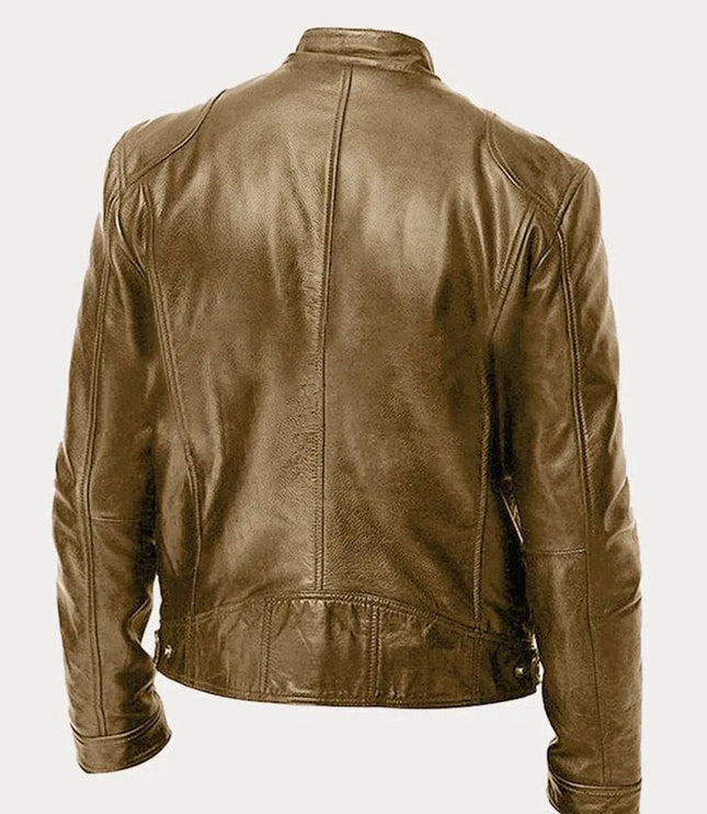 Men's Slim-Fit Stand-Collar Faux Leather Moto Jacket