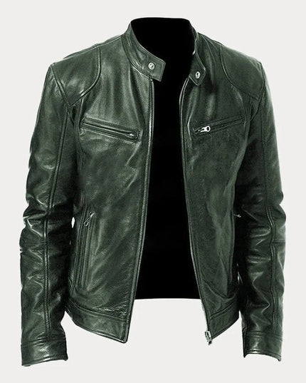 Men's Slim-Fit Stand-Collar Faux Leather Moto Jacket