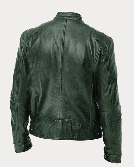 Men's Slim-Fit Stand-Collar Faux Leather Moto Jacket